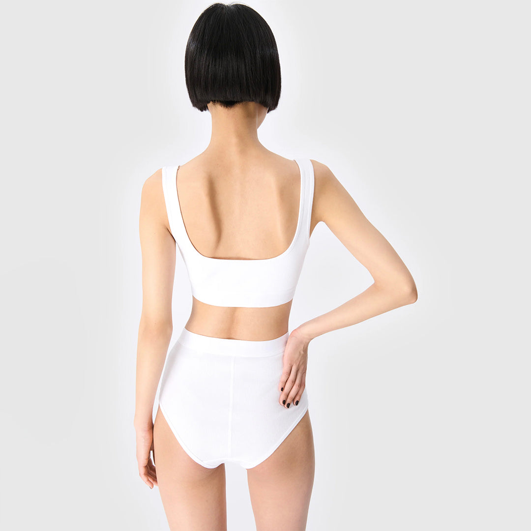 Moon Logo Stretch Sports Bra - White