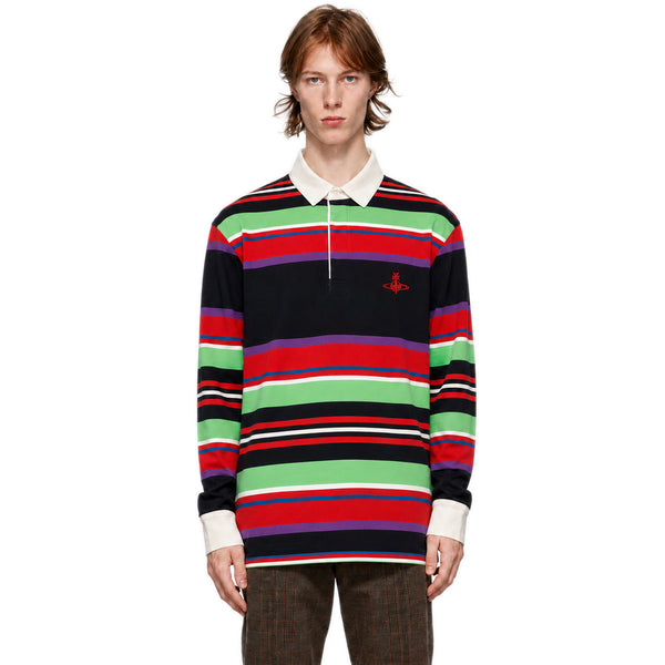 Rugby Long Sleeve Polo Shirt - Black Stripe