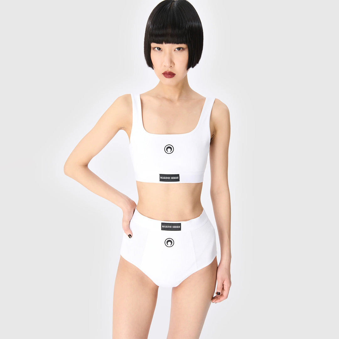 Moon Logo Stretch Sports Bra - White