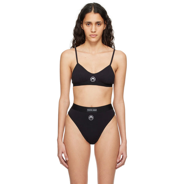 Moon Logo Organic Cotton 2x2 Bra - Black