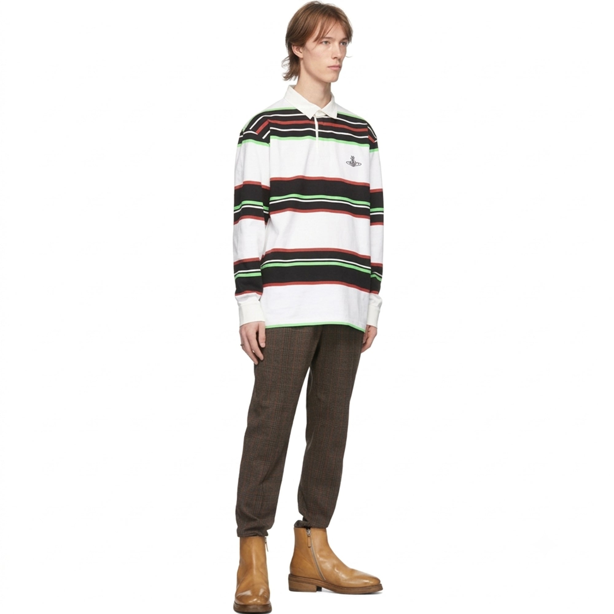 Rugby Long Sleeve Polo Shirt - White Stripe