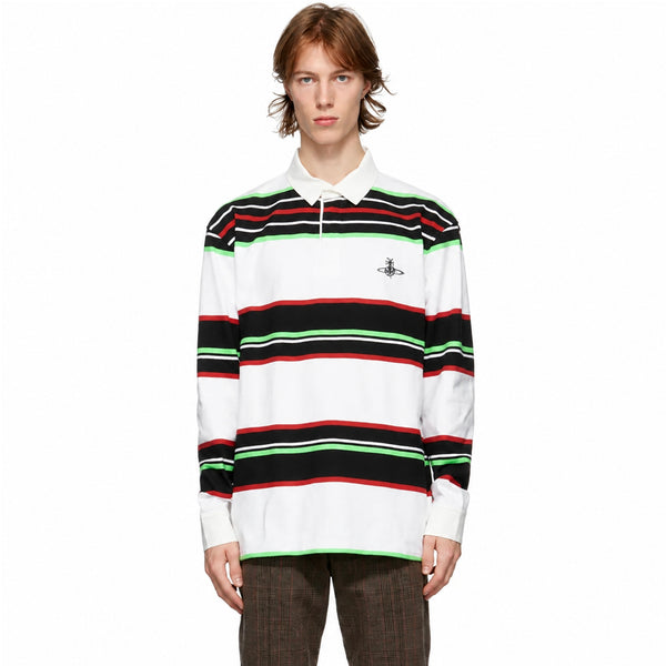 Rugby Long Sleeve Polo Shirt - White Stripe