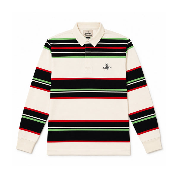 Rugby Long Sleeve Polo Shirt - White Stripe