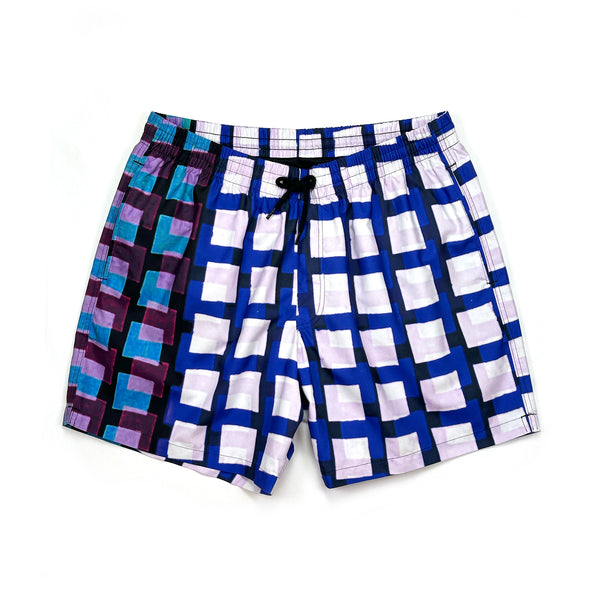 Phibbs Shorts – Blue/White Split Grid