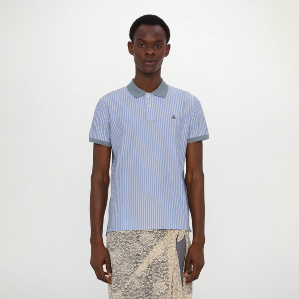 Classic Striped Polo Shirt - White/Blue