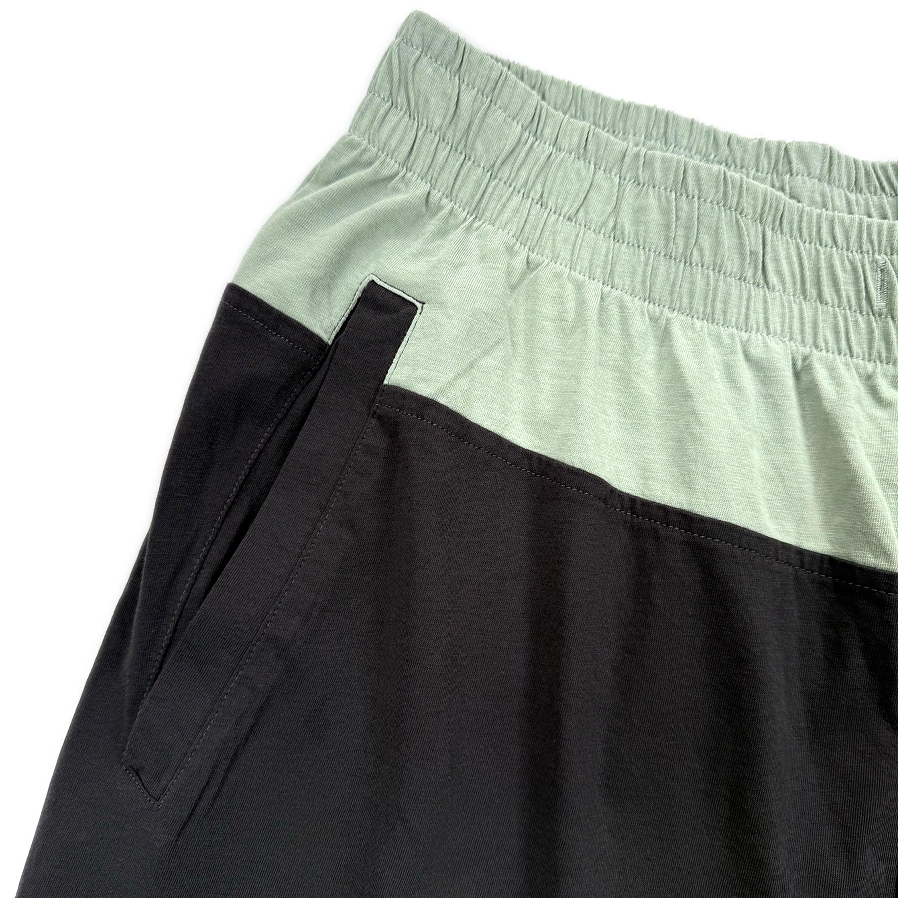 Two Tone Panelled Shorts – Sage / Black