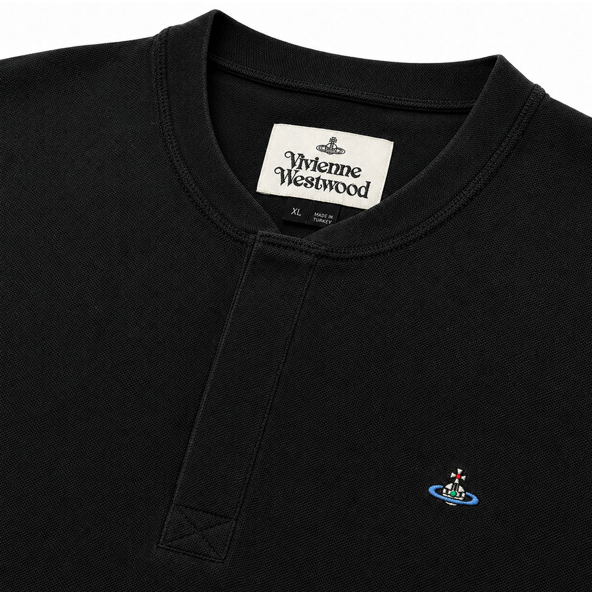 Round Neck Polo Shirt - Black