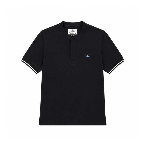 Round Neck Polo Shirt - Black