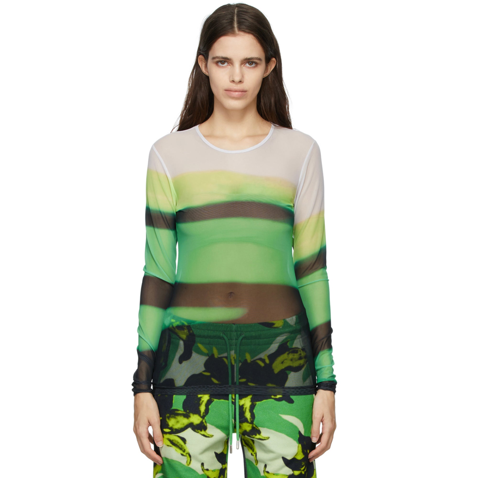Haste Printed Mesh Long Sleeve Top