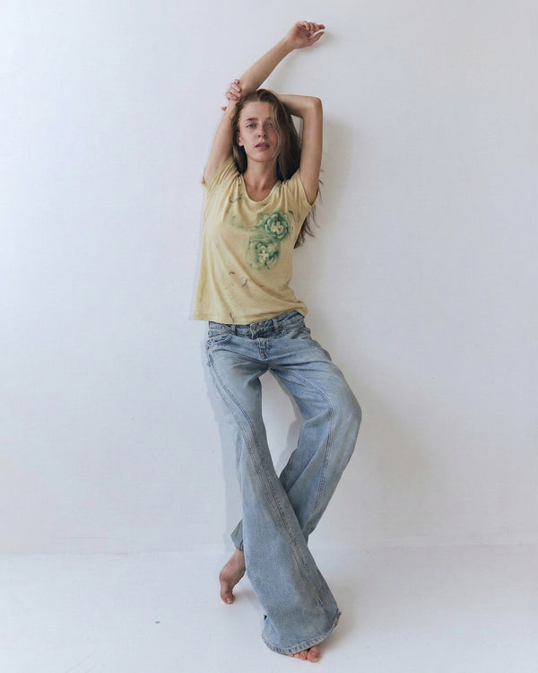 Floral Print T-shirt - Pale Olive