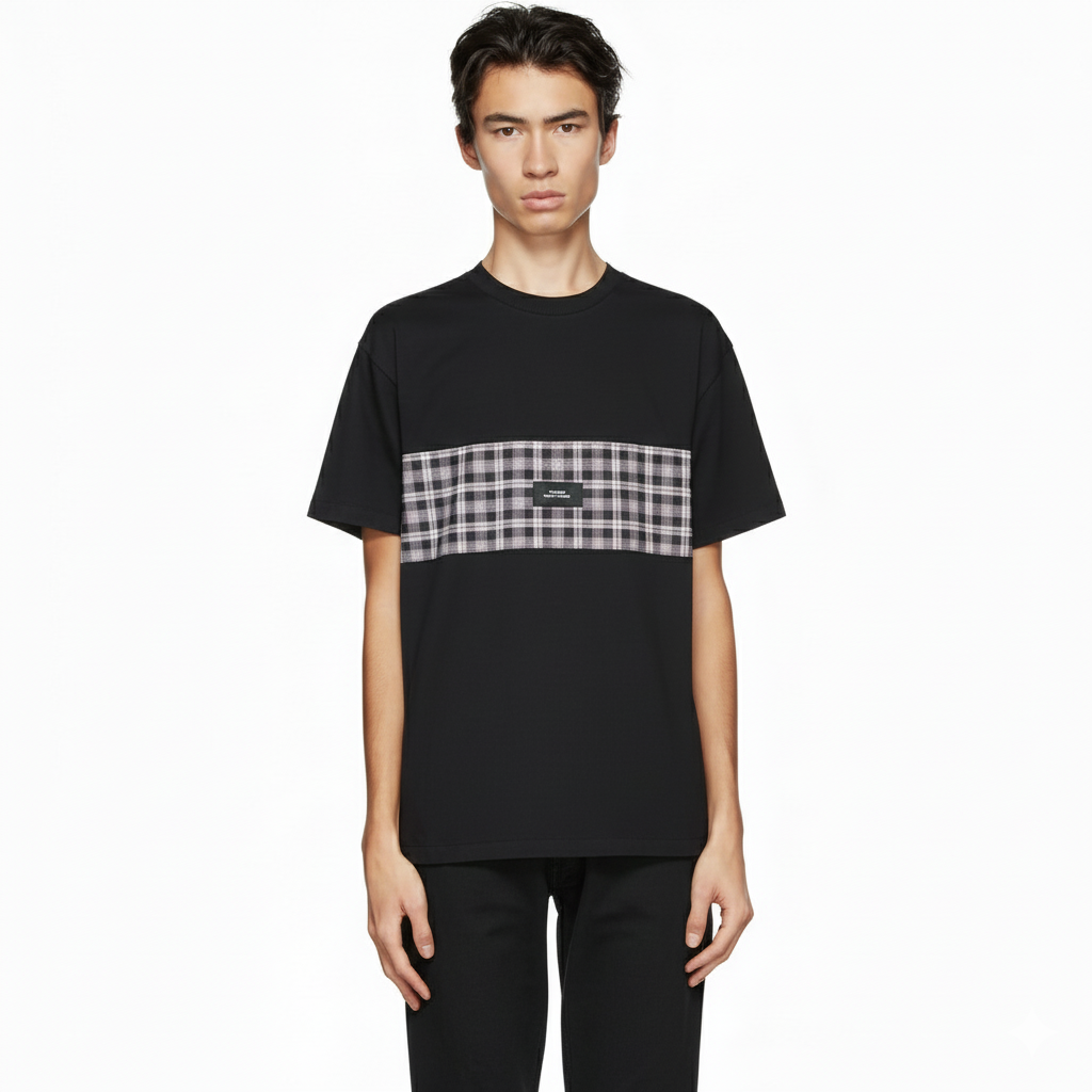 Check Panel T-Shirt – Black
