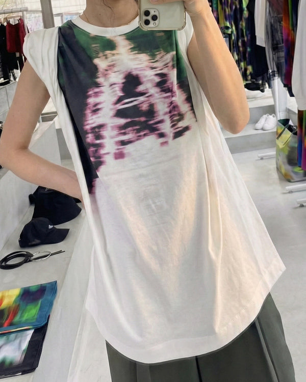 Hetty Blurry-print Twist Shoulder Top – Off White