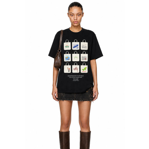 Tote Bag Print Organic Cotton T-shirt - Black