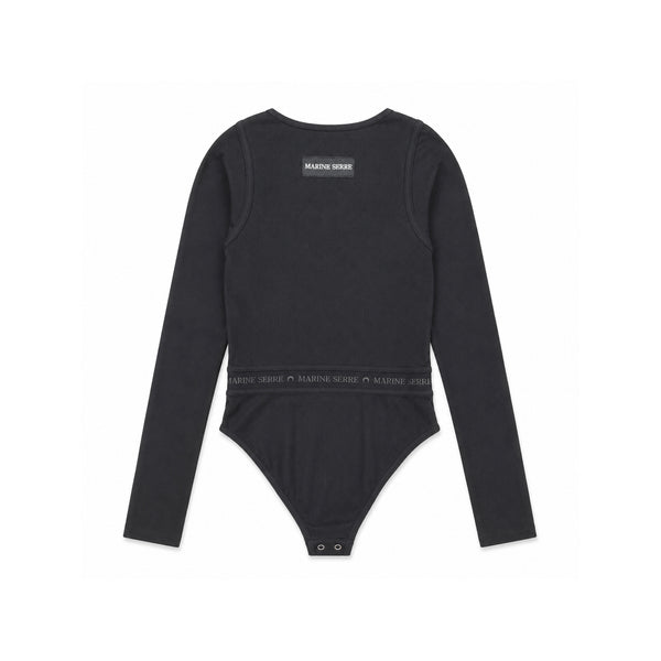 Logo Ribbed Organic Cotton Bodysuit – Black