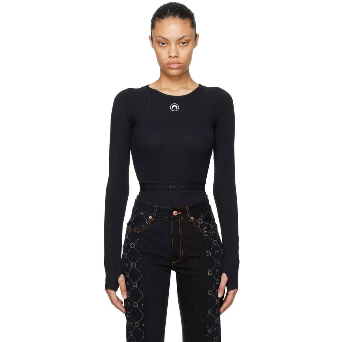 Logo Ribbed Organic Cotton Bodysuit – Black