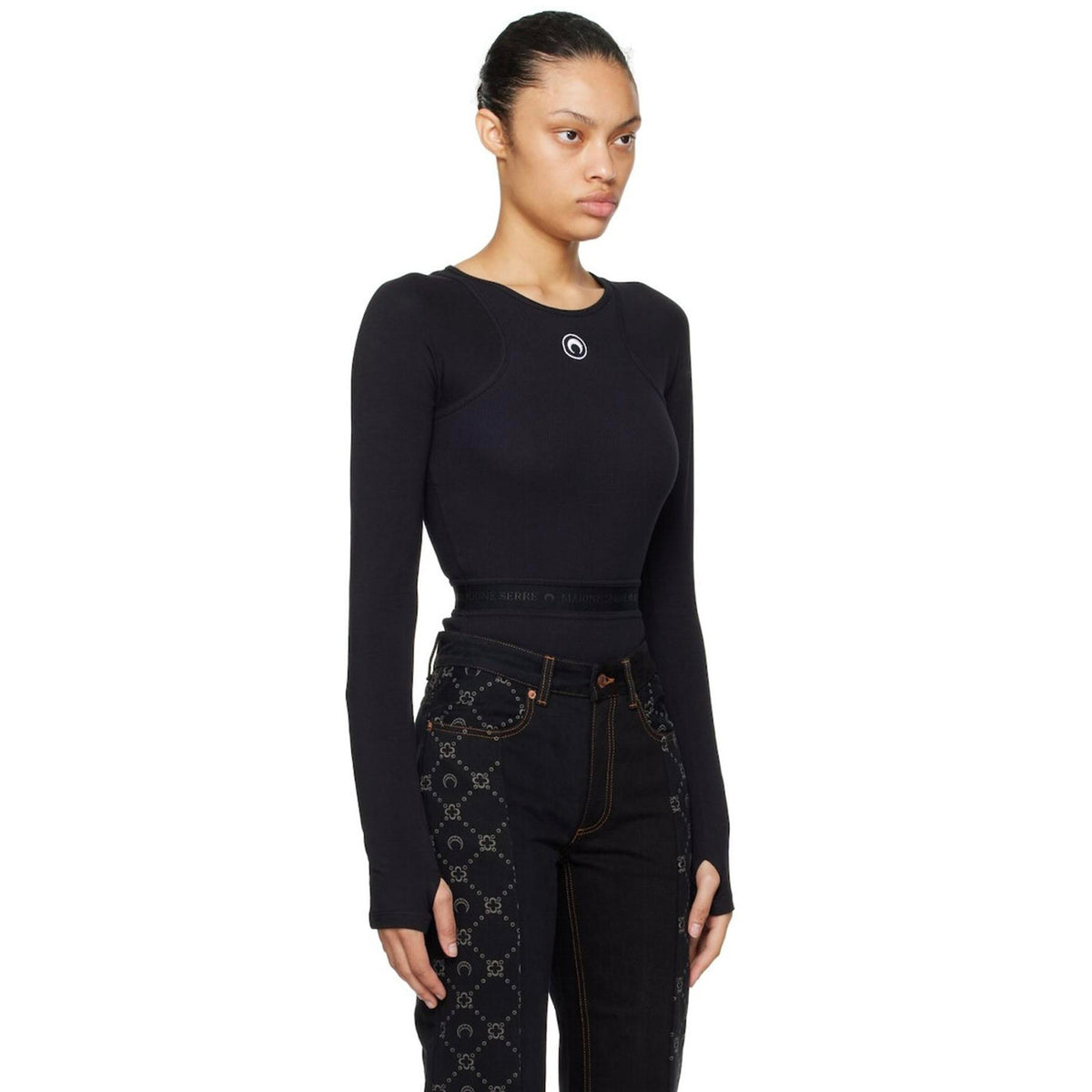 Logo Ribbed Organic Cotton Bodysuit – Black