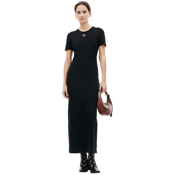 Moon Logo Ribbed Jersey Long Dress – Black