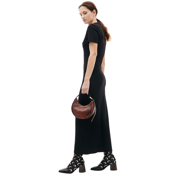 Moon Logo Ribbed Jersey Long Dress – Black