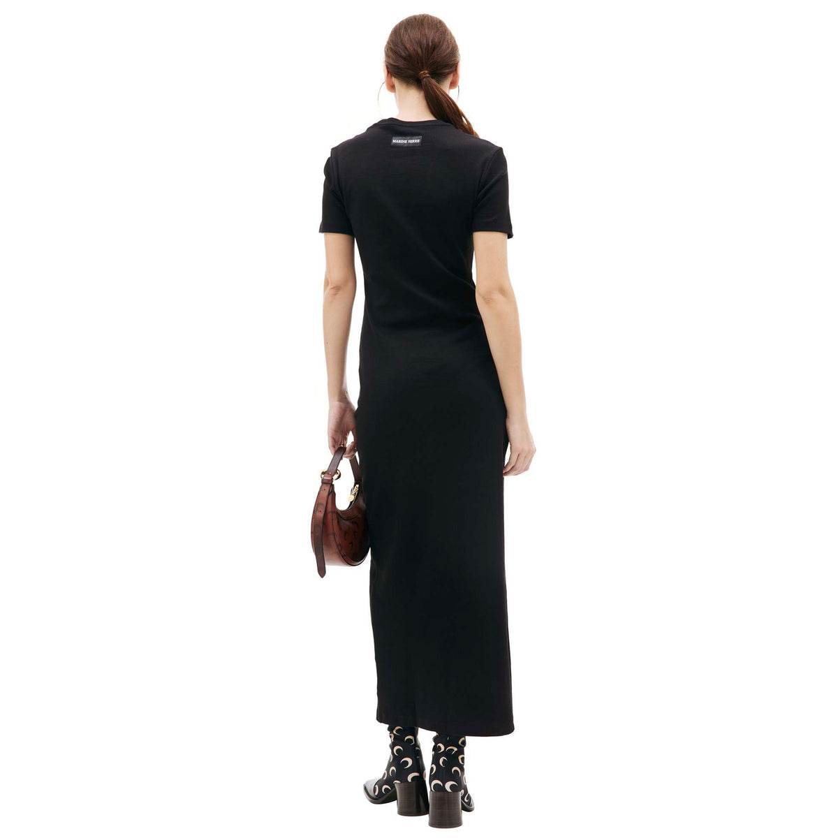 Moon Logo Ribbed Jersey Long Dress – Black