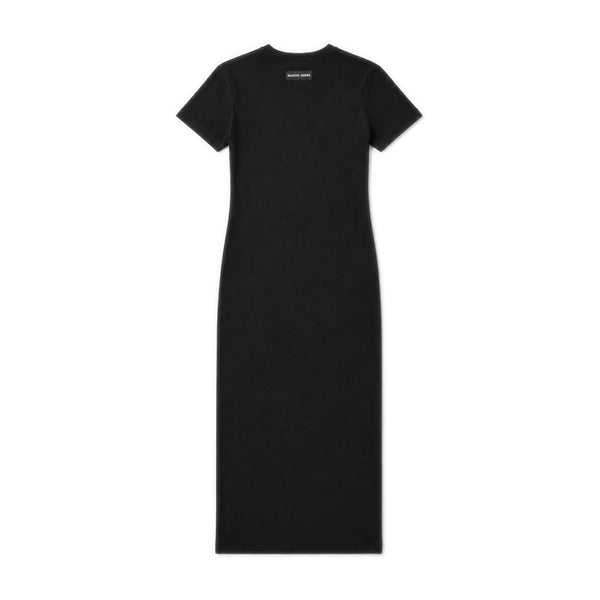 Moon Logo Ribbed Jersey Long Dress – Black
