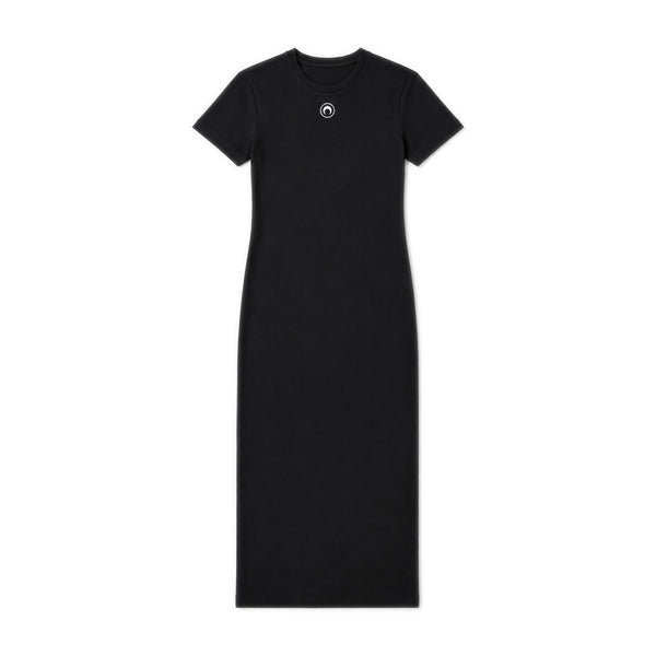 Moon Logo Ribbed Jersey Long Dress – Black