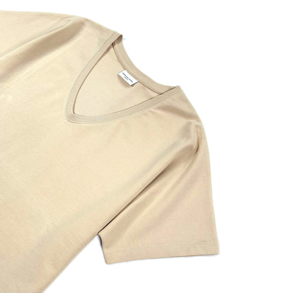 French Terry V-neck T-shirt – Beige