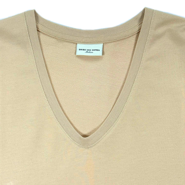 French Terry V-neck T-shirt – Beige