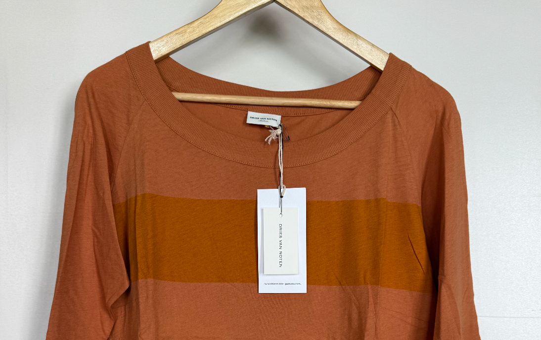 Fine Cotton Stripe Henley - Rust