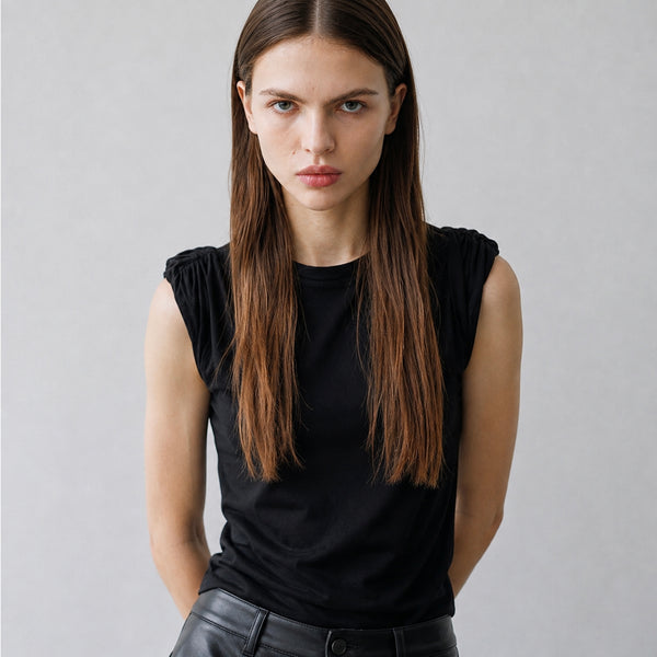 Scrunched Shoulder Tank Black