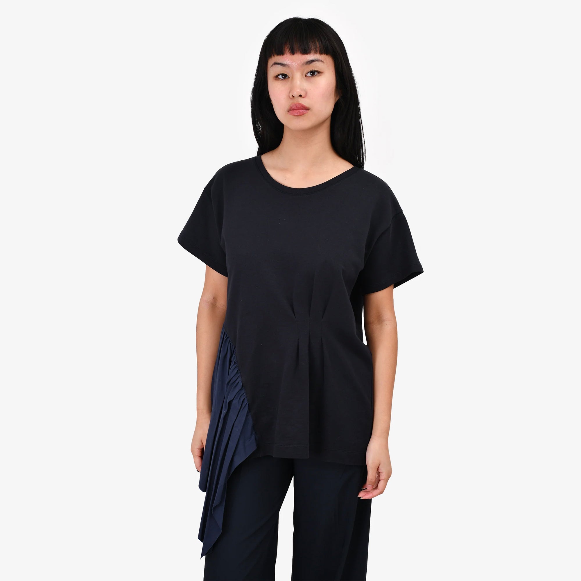 Asymmetric Ruched Top – Navy