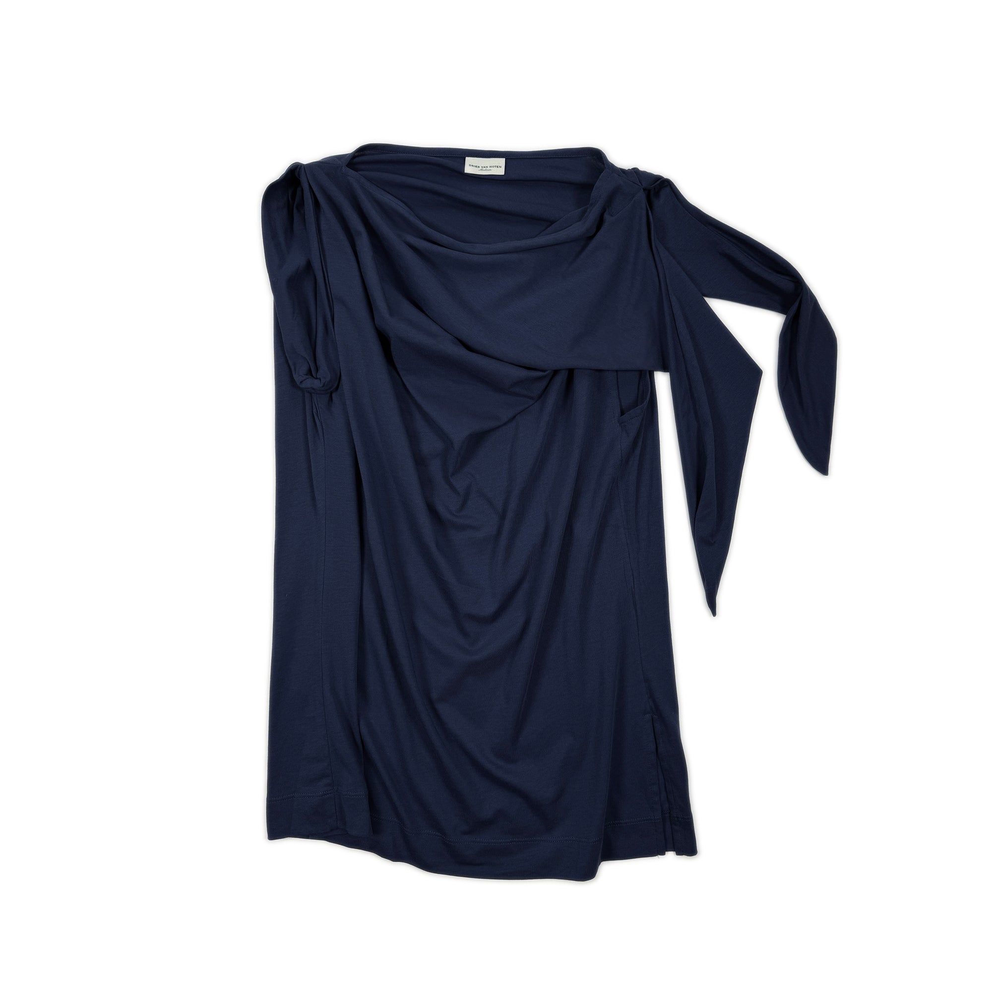 Asymmetric Tie Shoulder Top – Navy