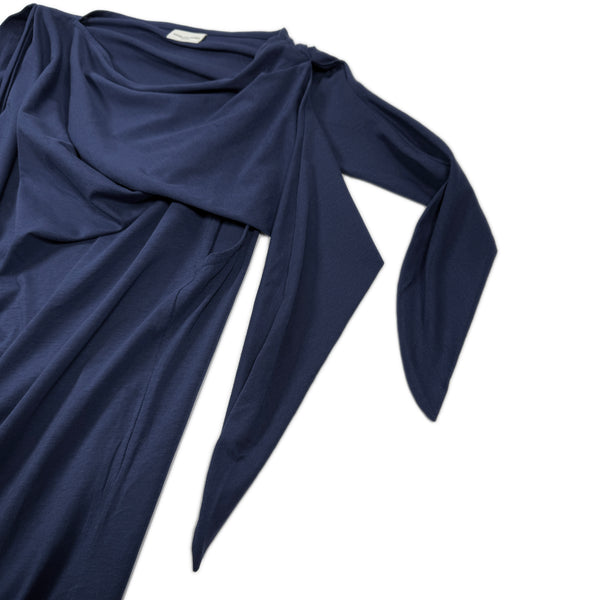 Asymmetric Tie Shoulder Top – Navy