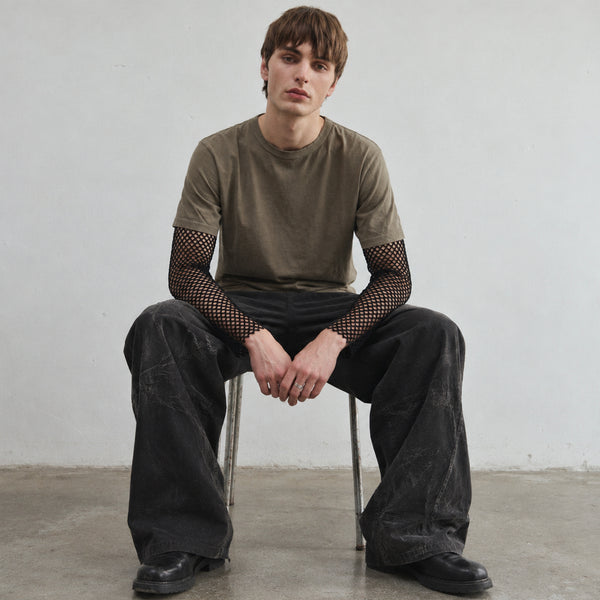 Dries Van Noten Layered Mesh Sleeve - Washed Khaki Green