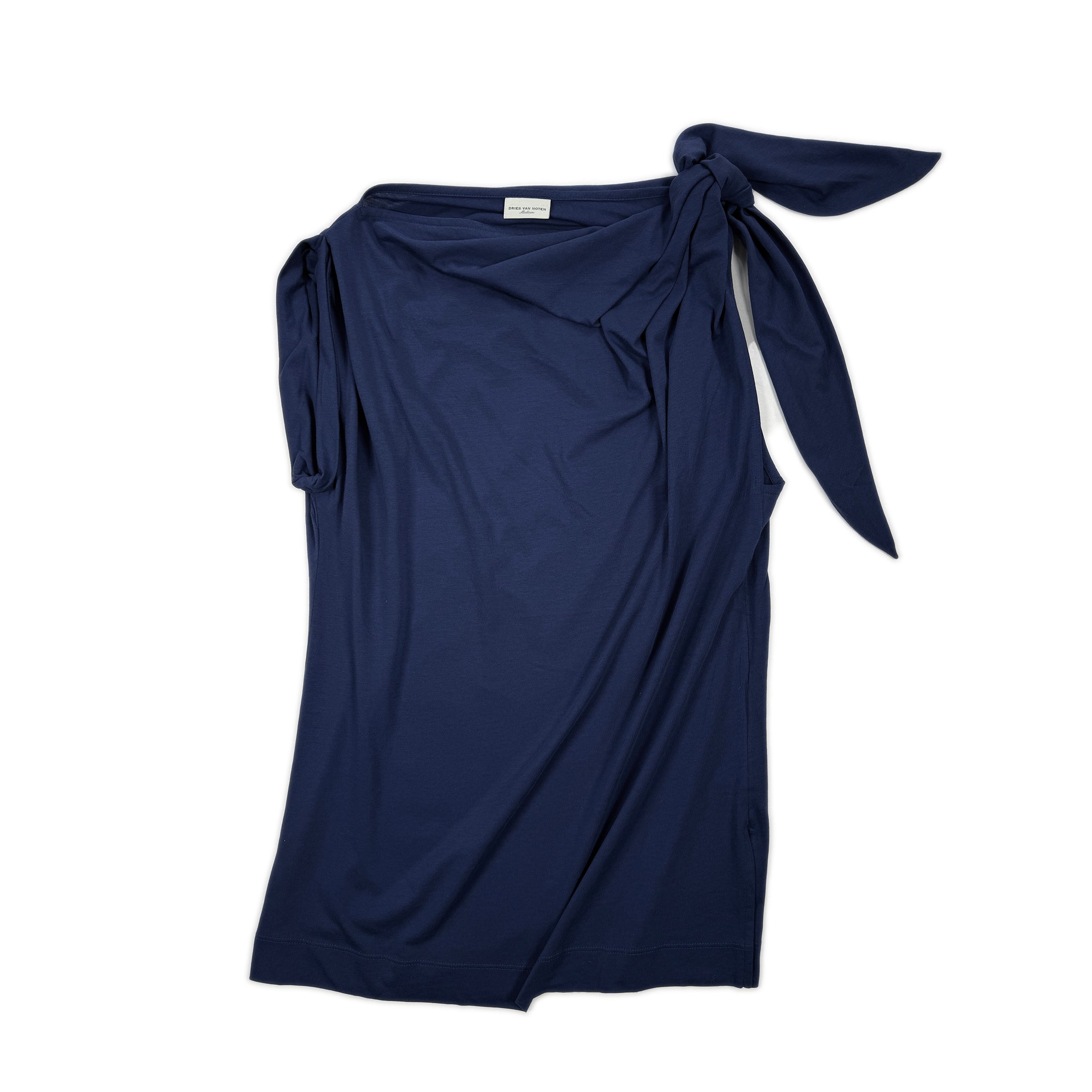 Asymmetric Tie Shoulder Top – Navy – enoki store