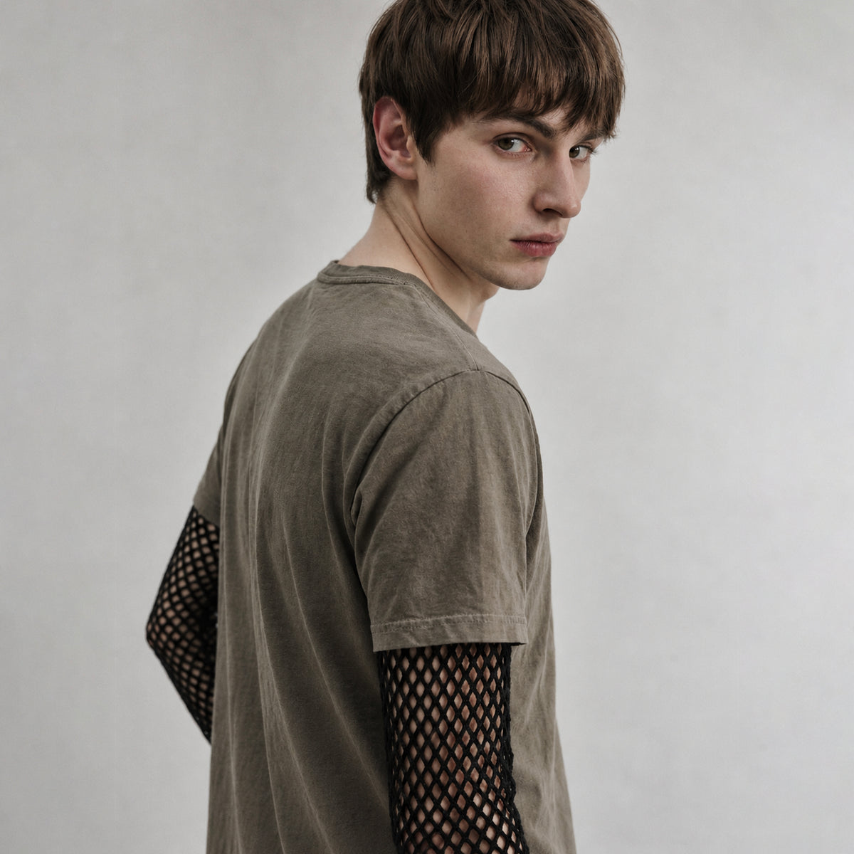 Dries Van Noten Layered Mesh Sleeve - Washed Khaki Green