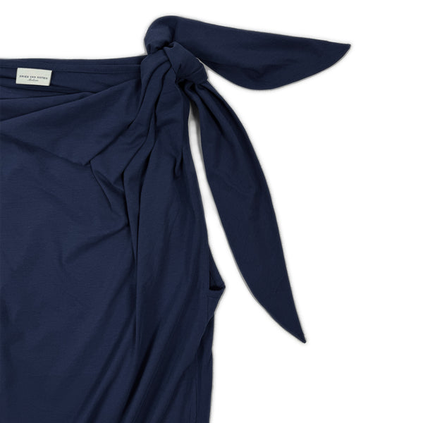 Asymmetric Tie Shoulder Top – Navy