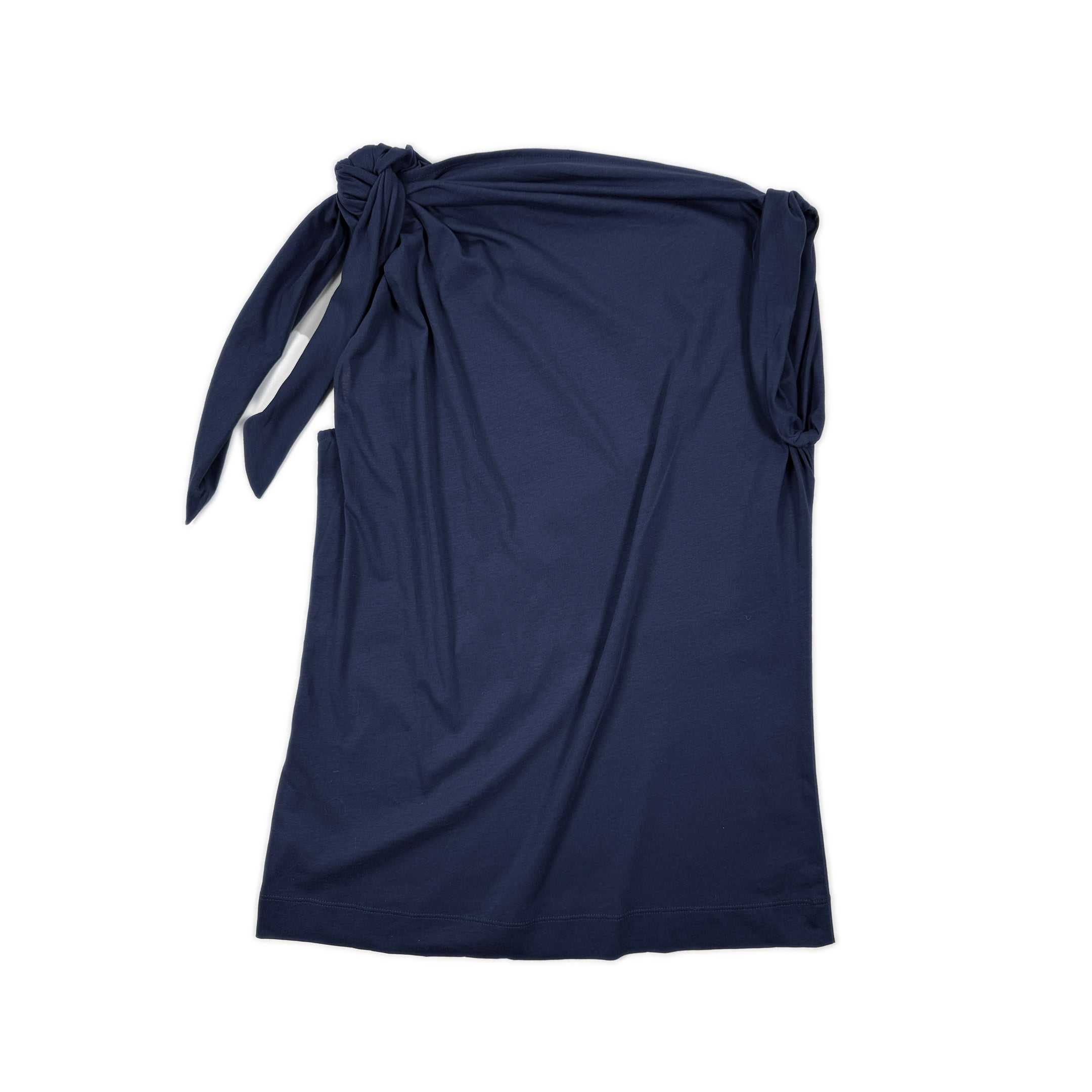 Asymmetric Tie Shoulder Top – Navy – enoki store