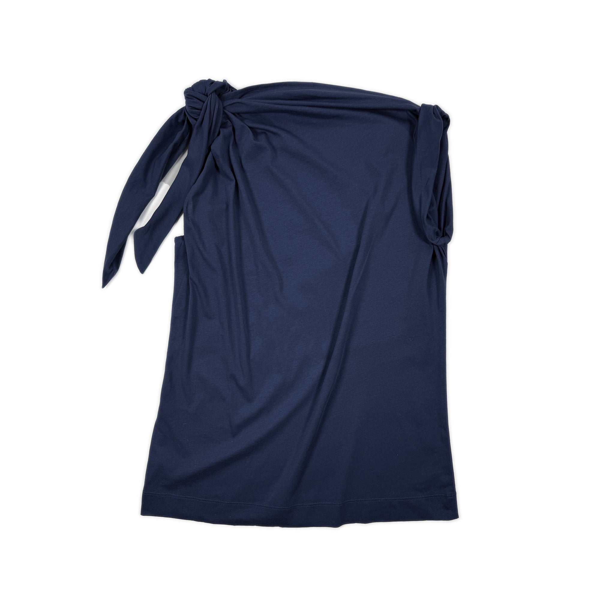 Asymmetric Tie Shoulder Top – Navy