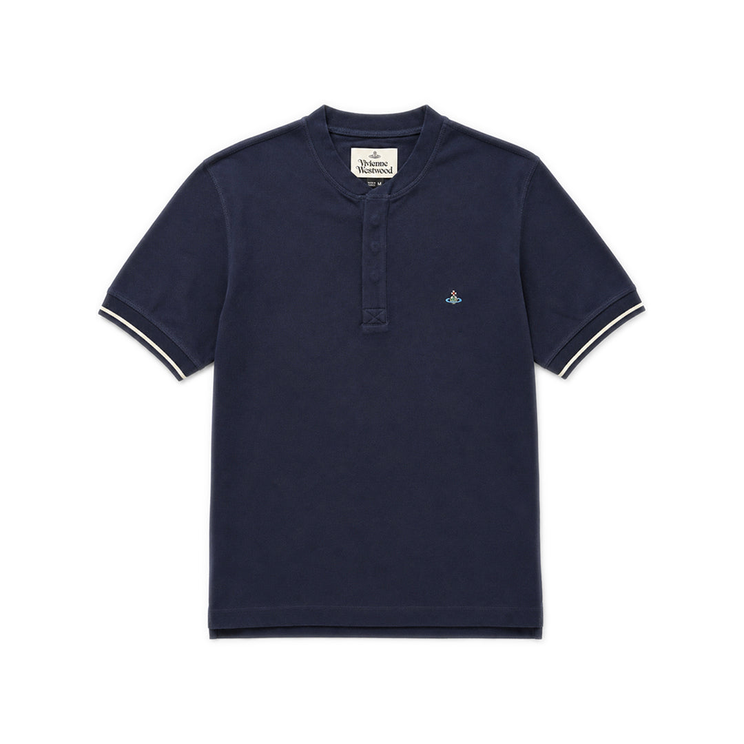 Round Neck Polo Shirt - Dark Navy