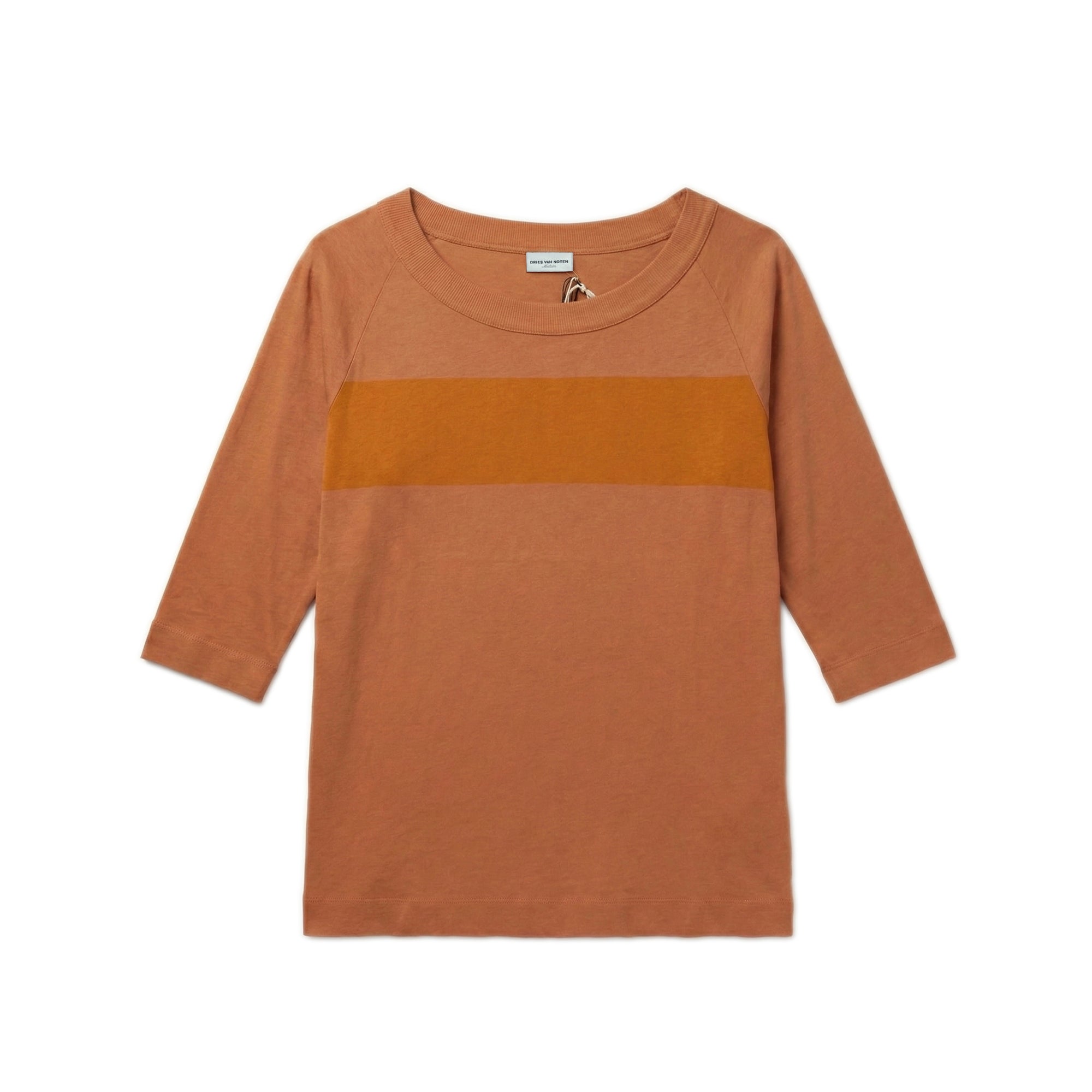 Fine Cotton Stripe Henley - Rust
