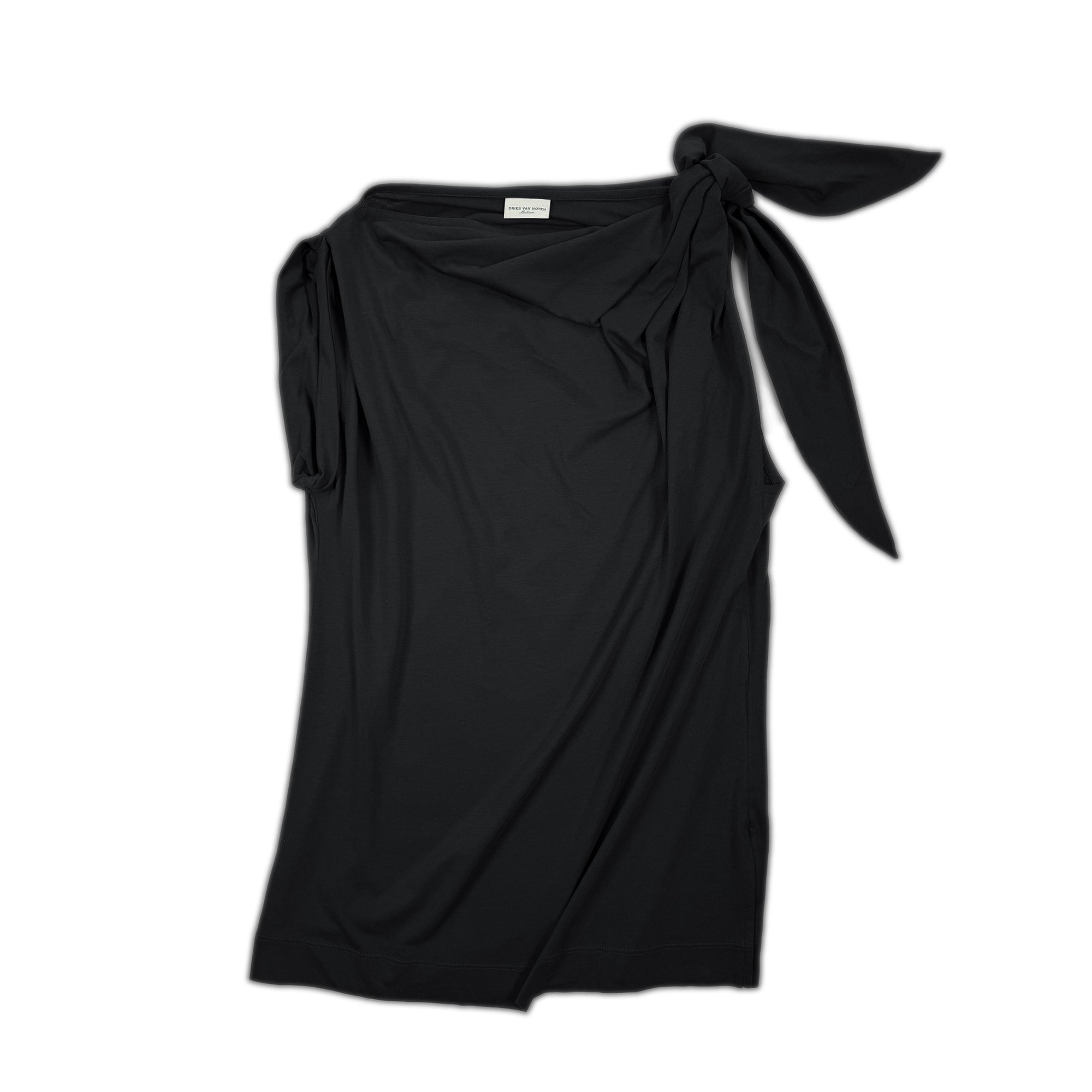 Asymmetric Tie Shoulder Top – Black
