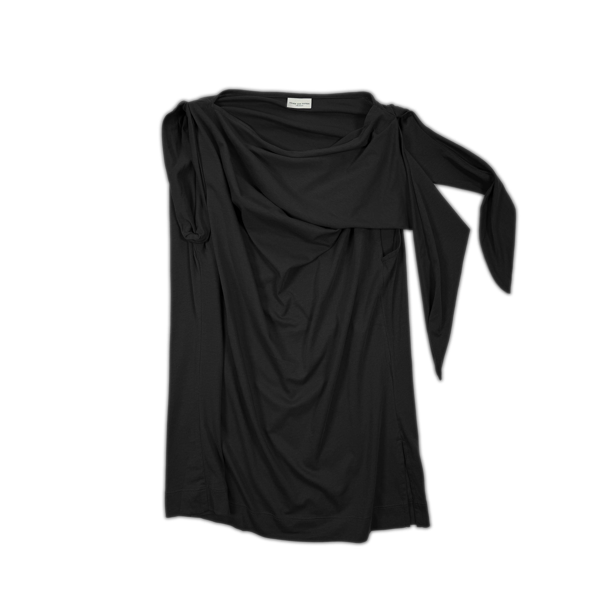 Asymmetric Tie Shoulder Top – Black