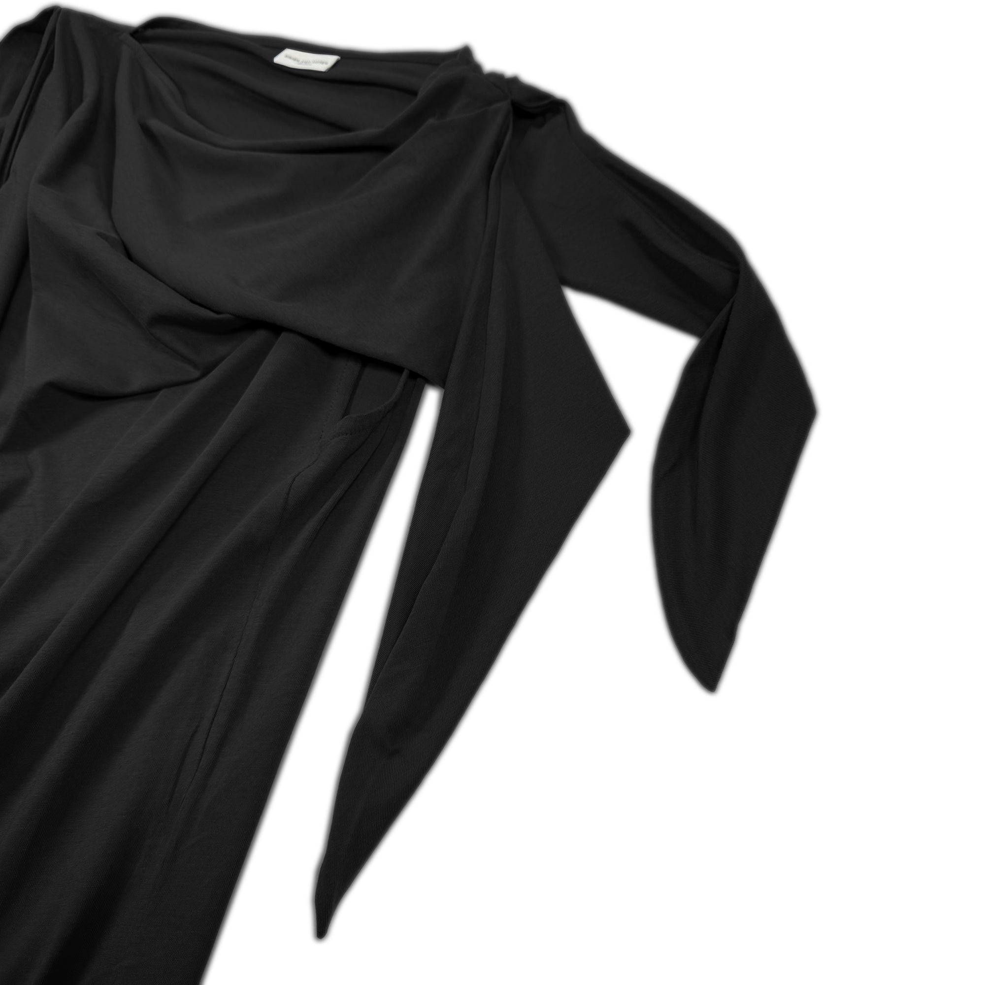 Asymmetric Tie Shoulder Top – Black