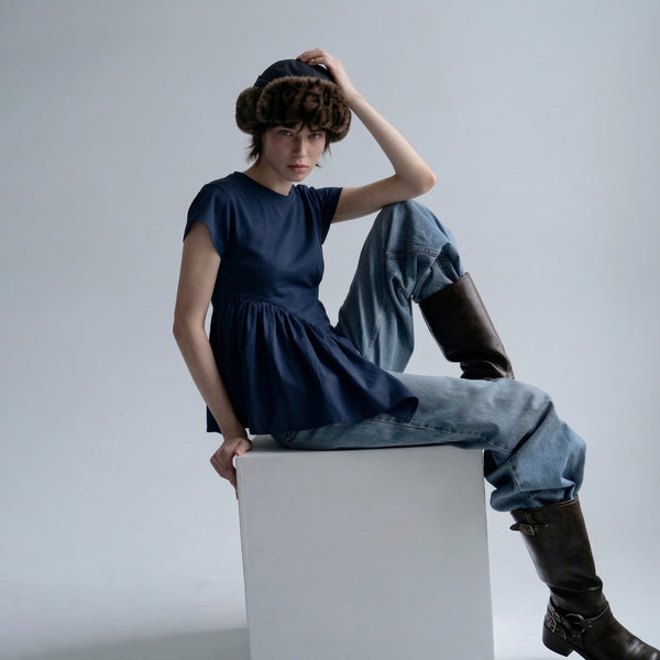 Asymmetric Ruched Top – Navy