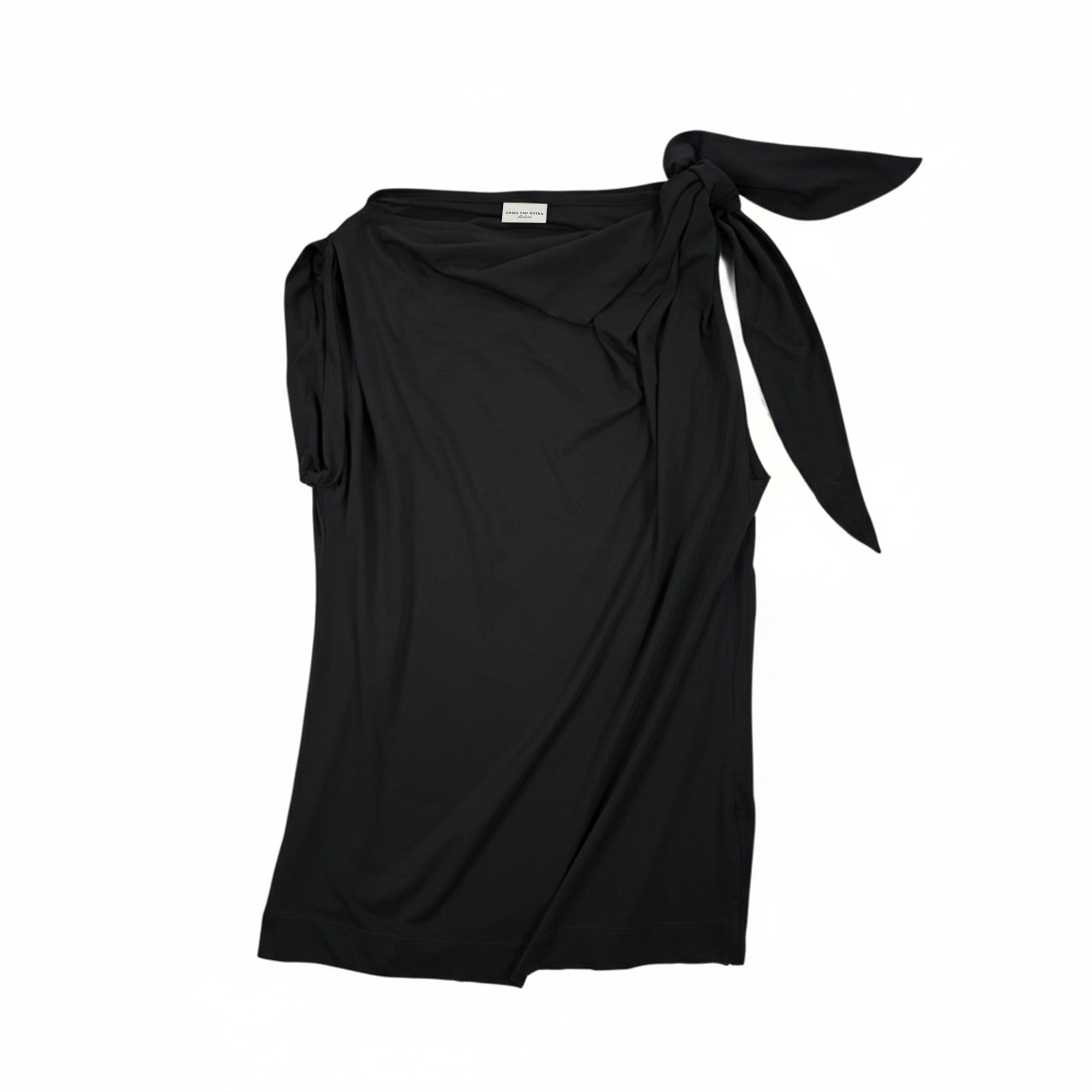 Asymmetric Tie Shoulder Top – Black
