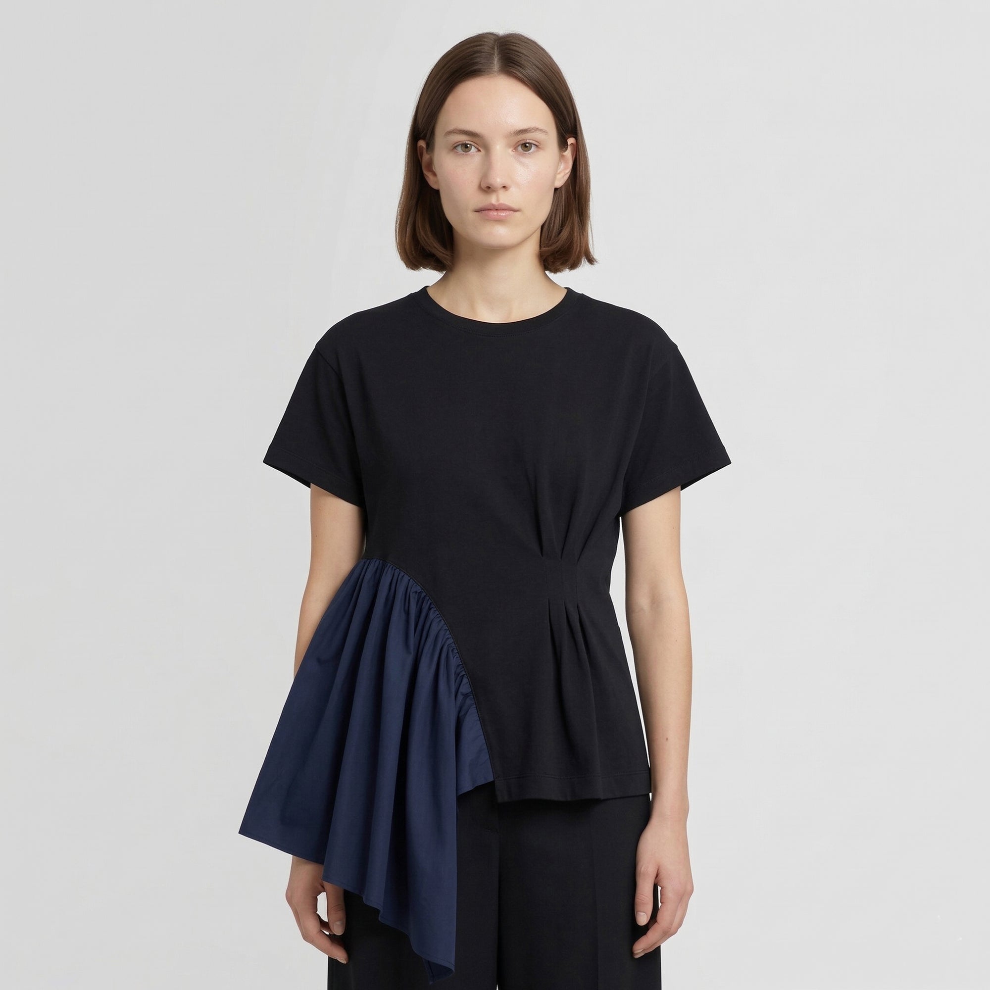 Asymmetric Ruched Top – Navy