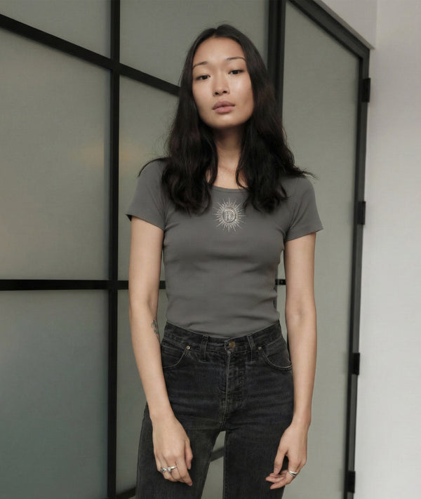 Emblem Ribbed T-shirt - Charcoal