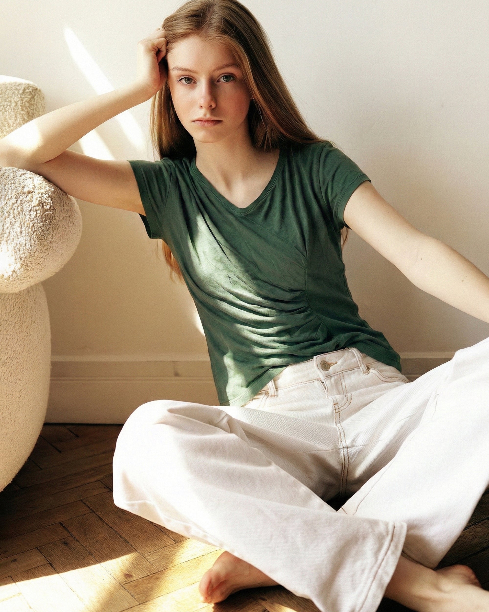 Asymmetric Gathered T-shirt - Forest