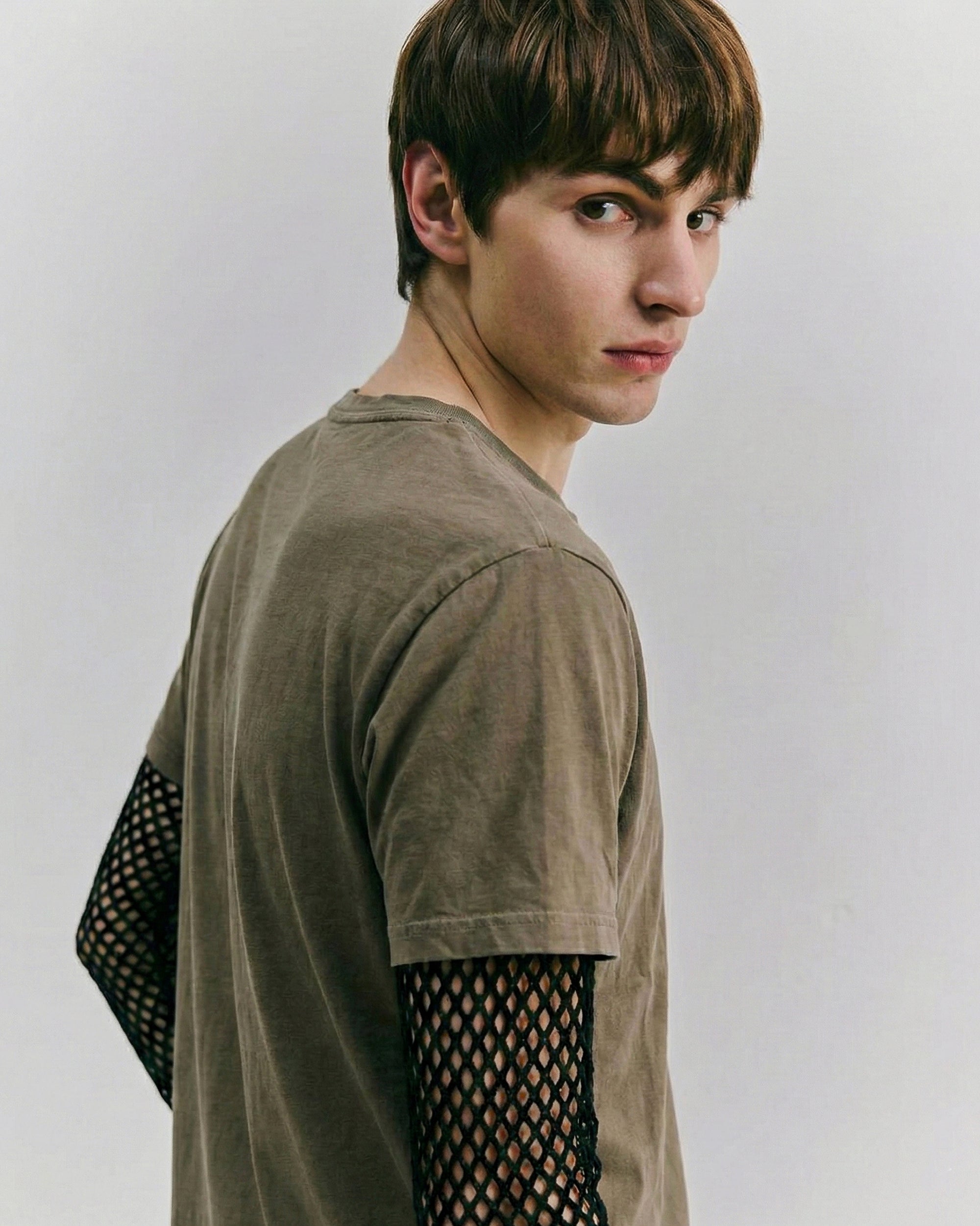 Layered Mesh Sleeve - Washed Khaki Green
