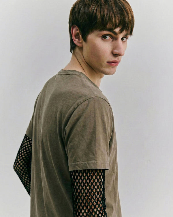 Layered Mesh Sleeve - Washed Khaki Green